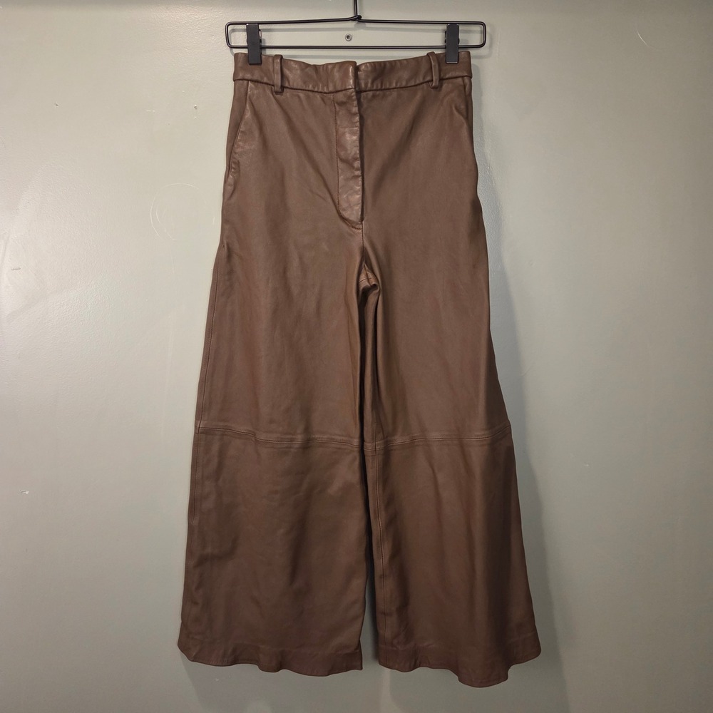 Joseph Women's Wide Leg High Waist Cropped Pants, 26" Waist, Brown